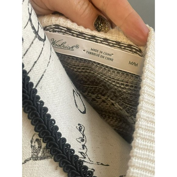 Women’s Woolrich Original Ivory/Gray Crew Neck Button Fair Isle Sweater Sz M - Picture 4 of 9